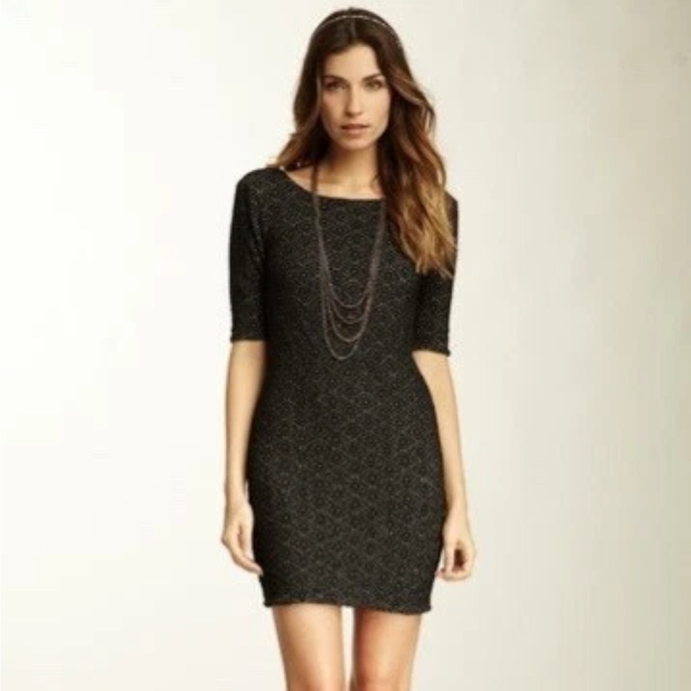 NWT Free People | Lady Pucker Dress Womens L Black Mini Open Scoop Back Boatneck